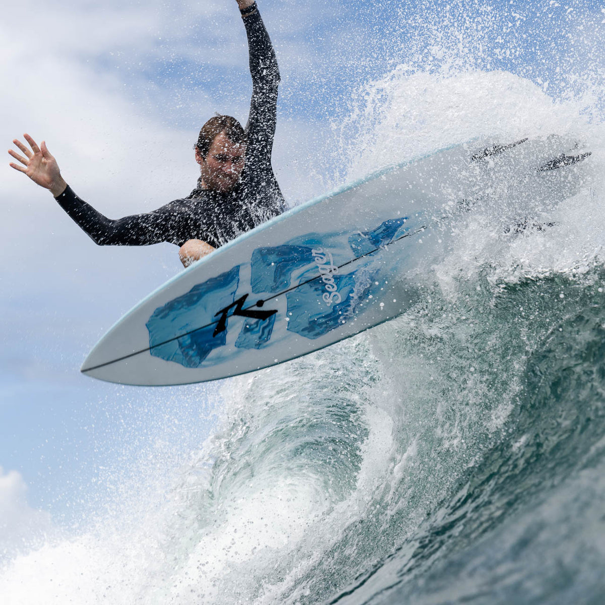 Picture of Tristan releasing the fins on his Rusty X NVS Fin Set